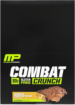 Combat Crunch Bar, Chocolate Peanut Butter Cup, 12 Bars, 63 g Each by MusclePharm-Sport, Protein Barer