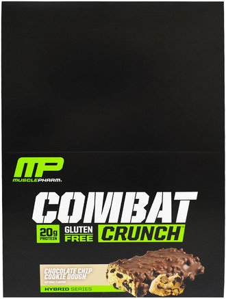 Combat Crunch, Chocolate Chip Cookie Dough, 12 Bars, 63 g Each by MusclePharm-Sport, Protein Barer