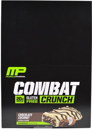 Combat Crunch, Chocolate Coconut, 12 Bars, (63 g) Each by MusclePharm-Sport, Protein Barer