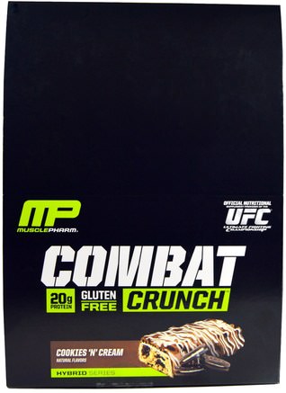 Combat Crunch, Cookies N Cream, 12 Bars, 2.22 oz oz (63 g) Each by MusclePharm-Sport, Protein Barer