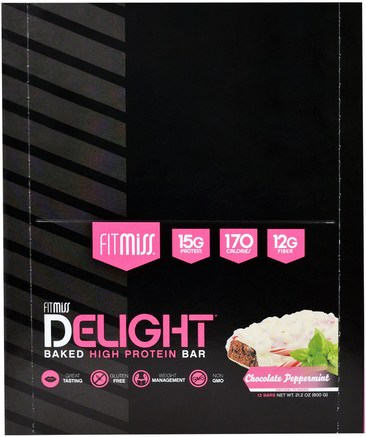 FitMiss, Delight Baked High Protein Bar, Chocolate Peppermint, 12 Bars, 1.76 oz (50 g) Each by FitMiss-Sport, Muskel