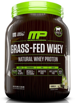 Grass-Fed Whey, Natural Whey Protein Powder Drink Mix, Vanilla, 1.85 lbs (840 g) by MusclePharm Natural-Sport, Kosttillskott, Protein
