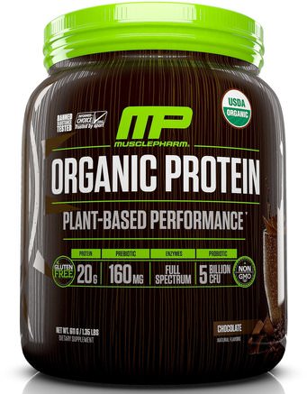 Organic Protein, Plant-Based Performance, Chocolate, 1.35 lbs (611 g) by MusclePharm Natural-Sport, Kosttillskott, Protein
