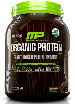 Organic Protein, Plant-Based Performance, Chocolate, 2.7 lbs (1.22 kg) by MusclePharm Natural-Sport, Kosttillskott, Protein