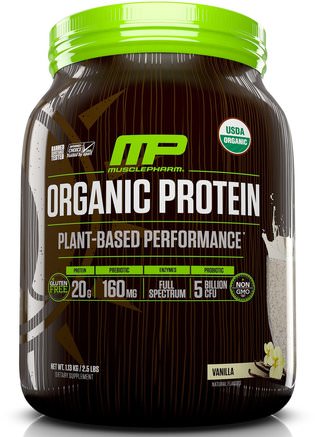Organic Protein, Plant-Based Performance, Vanilla, 2.5 lbs (1.13 kg) by MusclePharm Natural-Sport, Kosttillskott, Protein