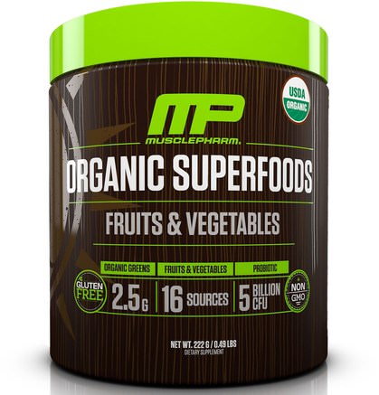 Organic Superfoods, Fruits & Vegetables, 0.49 lbs (222 g) by MusclePharm Natural-Kosttillskott, Superfoods