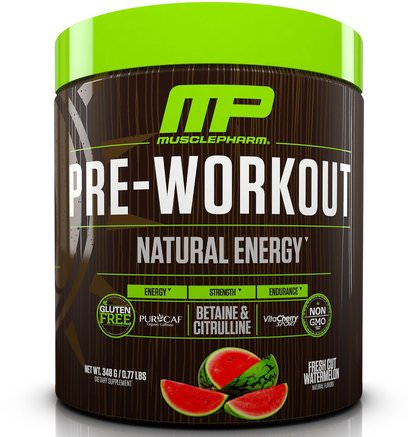 Pre-Workout, Natural Energy, Fresh Cut Watermelon, 0.77 lbs (348 g) by MusclePharm Natural-Hälsa, Energi