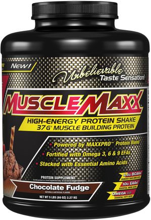 High Energy + Muscle Building Protein, Chocolate Fudge, 5 lb (2.27 kg) by MuscleMaxx-Kosttillskott, Vassleprotein, Träning