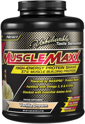 High Energy + Muscle Building Protein, Vanilla Dream, 5 lb (2.27 kg) by MuscleMaxx-Kosttillskott, Vassleprotein, Träning