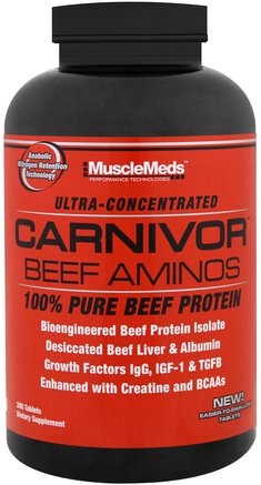 Carnivor Beef Aminos, 100% Pure Beef Protein, 300 Tablets by MuscleMeds-Kosttillskott, Aminosyror, Aminosyra Kombinationer, Anabola Tillskott