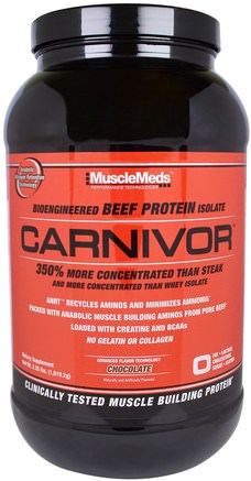 Carnivor, Bioengineered Beef Protein Isolate, Chocolate, 2.25 lbs (1.019.2 g) by MuscleMeds-Kosttillskott, Anabola Kosttillskott, Protein