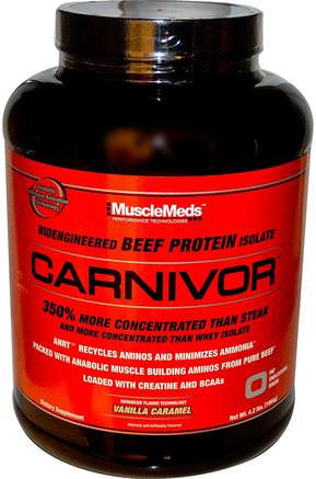 Carnivor, Bioengineered Beef Protein Isolate, Vanilla Caramel, 4.2 lbs (1904 g) by MuscleMeds-Kosttillskott, Anabola Kosttillskott, Protein