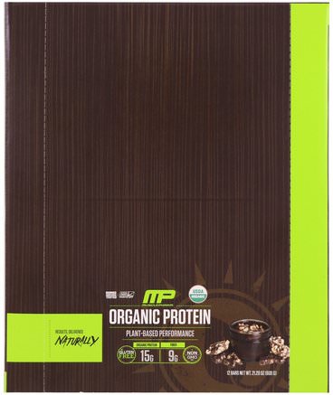 Organic Protein Bar, Chocolate Toffee, 12 Bars, 21.20 oz (600 g) by MusclePharm Natural-Sport, Kosttillskott, Protein