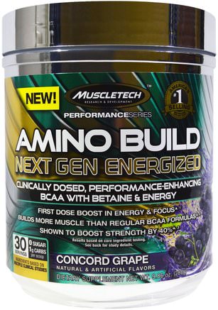 Amino Build Next Gen BCAA Formula With Betaine Energized, Concord Grape, 9.86 oz (280 g) by Muscletech-Kosttillskott, Aminosyror, Sport, Bcaa (Förgrenad Aminosyra)
