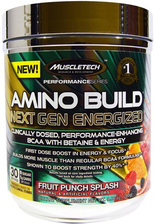 Amino Build Next Gen BCAA Formula With Betaine Energized, Fruit Punch Splash, 9.86 oz (280 g) by Muscletech-Kosttillskott, Aminosyror, Sport, Bcaa (Förgrenad Aminosyra)