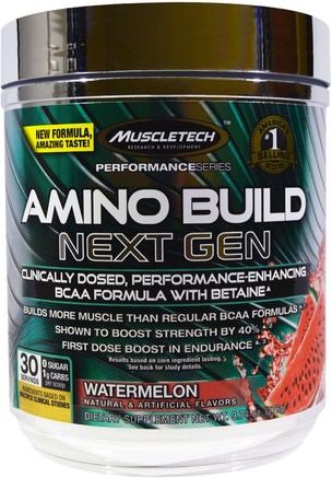 Amino Build Next Gen BCAA Formula With Betaine, Watermelon, 9.74 oz (276 g) by Muscletech-Kosttillskott, Aminosyror, Sport, Bcaa (Förgrenad Aminosyra)