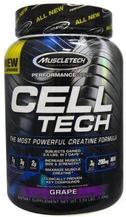 Cell Tech, The Most Powerful Creatine Formula, Grape, 3.09 lbs (1.40 kg) by Muscletech-Sport, Kreatin