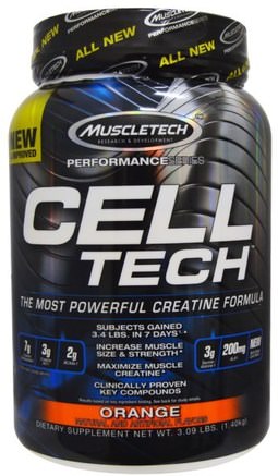 Cell Tech, The Most Powerful Creatine Formula, Orange, 3.09 lbs (1.40 kg) by Muscletech-Sport, Kreatin