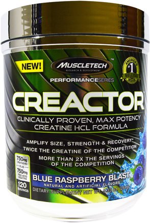 Creactor, Blue Raspberry Blast, 9.32 oz (264 g) by Muscletech-Sport, Kreatin