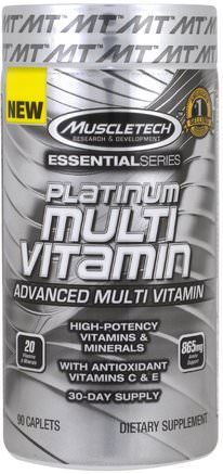 Essential Series, Plantinum Multi Vitamin, 90 Caplets by Muscletech-Vitaminer, Sport