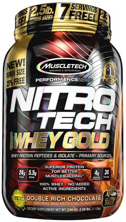 Nitro Tech, 100% Whey Gold, Double Rich Chocolate, 2.24 lbs (1.02 kg) by Muscletech-Sport, Muscletech Nitro Tech