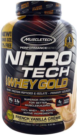 Nitro Tech, 100% Whey Gold, French Vanilla Creme, 5.53 lbs. (2.51 kg) by Muscletech-Sporter