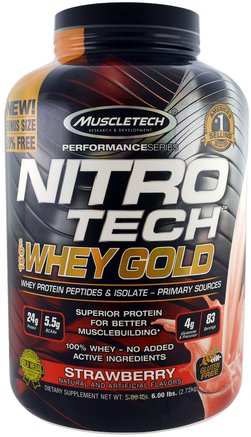 Nitro Tech 100% Whey Gold, Strawberry, 5.53 lbs (2.51 kg) by Muscletech-Sporter