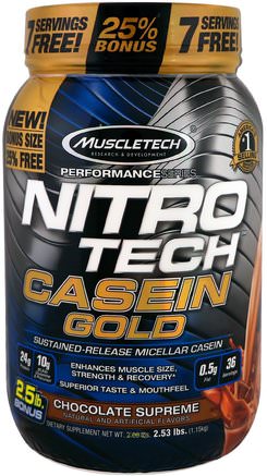 Nitro Tech Casein Gold, Chocolate Supreme, 2.53 lbs (1.15 kg) by Muscletech-Sport, Sport, Återvinningsprodukter