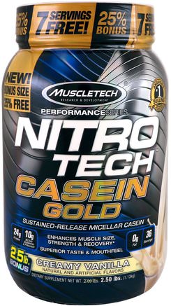 Nitro Tech Casein Gold, Creamy Vanilla, 2.50 lbs (1.13 kg) by Muscletech-Sport, Sport, Återvinningsprodukter
