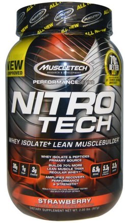 Nitro-Tech, Performance Series, Whey Isolate+ Lean Musclebuilder, Strawberry, 2 lbs (907 g) by Muscletech-Sport, Muscletech Nitro Tech
