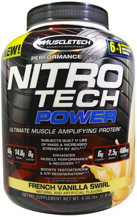 Nitro Tech Power, Ultimate Muscle Amplifying Protein, French Vanilla Swirl, 4.00 lbs (1.81 kg) by Muscletech-Sport, Muscletech Nitro Tech