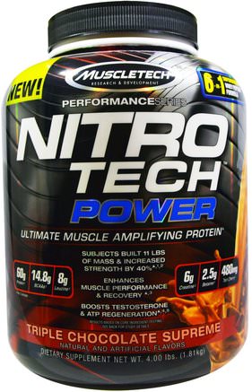 Nitro Tech Power, Ultimate Muscle Amplifying Protein, Triple Chocolate Supreme, 4.00 lbs (1.81 kg) by Muscletech-Sport, Muscletech Nitro Tech