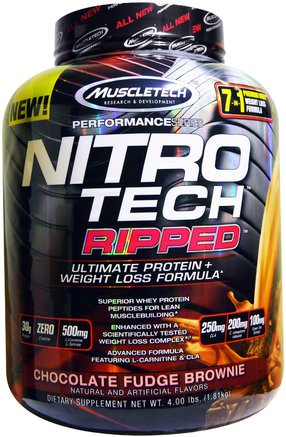 Nitro Tech, Ripped, Ultimate Protein + Weight Loss Formula, Chocolate Fudge Brownie, 4.00 lbs (1.81 kg) by Muscletech-Viktminskning, Diet, Muscletech Nitro Tech