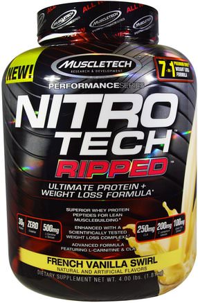 Nitro Tech, Ripped, Ultimate Protein + Weight Loss Formula, French Vanilla Swirl, 4.00 lbs (1.81 kg) by Muscletech-Viktminskning, Diet, Muscletech Nitro Tech