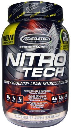 Nitro-Tech, Whey Isolate + Lean Muscle Builder, Cookies and Cream, 2.00 lbs (907 g) by Muscletech-Sport, Muscletech Nitro Tech