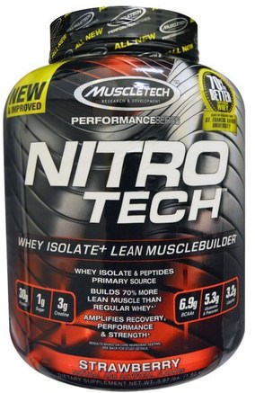 Nitro Tech, Whey Isolate + Lean Muscle, Strawberry, 3.97 lbs (1.80 kg) by Muscletech-Sport, Muscletech Nitro Tech