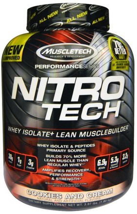 Nitro Tech, Whey Isolate + Lean Musclebuilder, Cookies and Cream, 3.97 lbs (1.80 kg) by Muscletech-Sport, Muscletech Nitro Tech