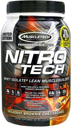 Nitro-Tech, Whey Isolate + Lean Musclebuilder, Decadent Brownie Cheesecake, 2.00 lbs (907 g) by Muscletech-Sport, Muscletech Nitro Tech
