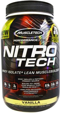 Nitro Tech, Whey Isolate+ Lean MuscleBuilder, Vanilla, 2.00 lbs (907 g) by Muscletech-Sport, Muscletech Nitro Tech