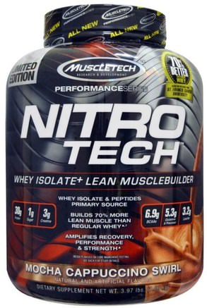NitroTech, Whey Isolate+ Lean Musclebuilder, Mocha Cappuccino Swirl, 3.97 lbs (1.80 kg) by Muscletech-Sport, Muscletech Nitro Tech