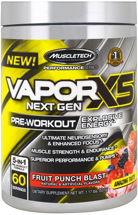 Peformance Series, VaporX5 Net Gen, Fruit Punch Blast, 1.17 lbs (531 g) by Muscletech-Hälsa, Energi, Sport