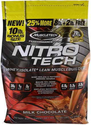 Performance Series, Nitro-Tech, Whey Isolate + Lean Musclebuilder, Milk Chocolate, 10 lbs (4.54 kg) by Muscletech-Sporter