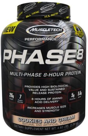 Performance Series, Phase8, Multi-Phase 8-Hour Protein, Cookies and Cream, 4.60 lbs (2.09 kg) by Muscletech-Sport, Muskel