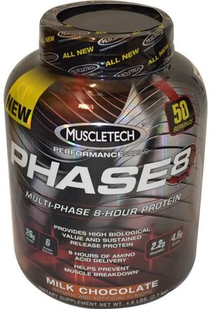 Performance Series, Phase8, Multi-Phase 8-Hour Protein, Milk Chocolate, 4.60 lbs (2.09 kg) by Muscletech-Sport, Träning