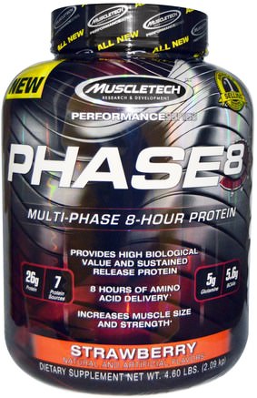 Performance Series, Phase8, Multi-Phase 8-Hour Protein, Strawberry, 4.60 lbs (2.09 kg) by Muscletech-Sport, Träning