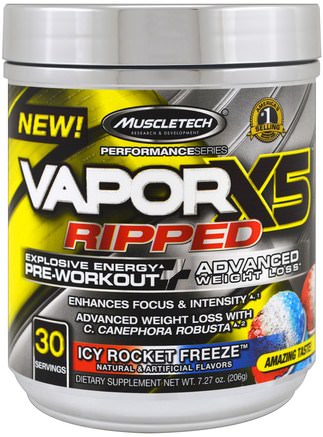 Performance Series, VaporX5 Ripped, Icy Rocket Freeze, 7.27 oz (206 g) by Muscletech-Hälsa, Energi, Sport