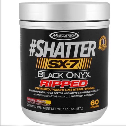 #Shatter, SX-7, Black Onyx, Ripped, Raspberry Lemonade, 17.16 oz (487 g) by Muscletech-Hälsa, Energi, Sport