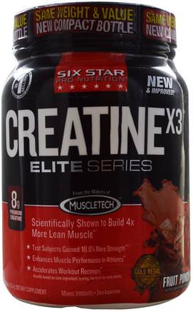 Six Star Pro Nutrition, Elite Series, CreatineX3, Fruit Punch, 2.53 lbs (1.15 kg) by Six Star-Sport, Kreatin