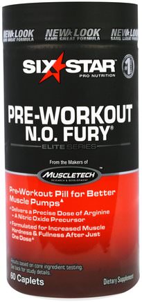 Six Star Pro Nutrition, Pre-Workout, N.O. Fury, Elite Series, 60 Caplets by Six Star-Sport, Träning