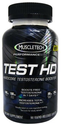 Test HD, Hardcore Testosterone Booster, 90 Rapid-Release Caplets by Muscletech-Hälsa, Män, Sport, Testosteron